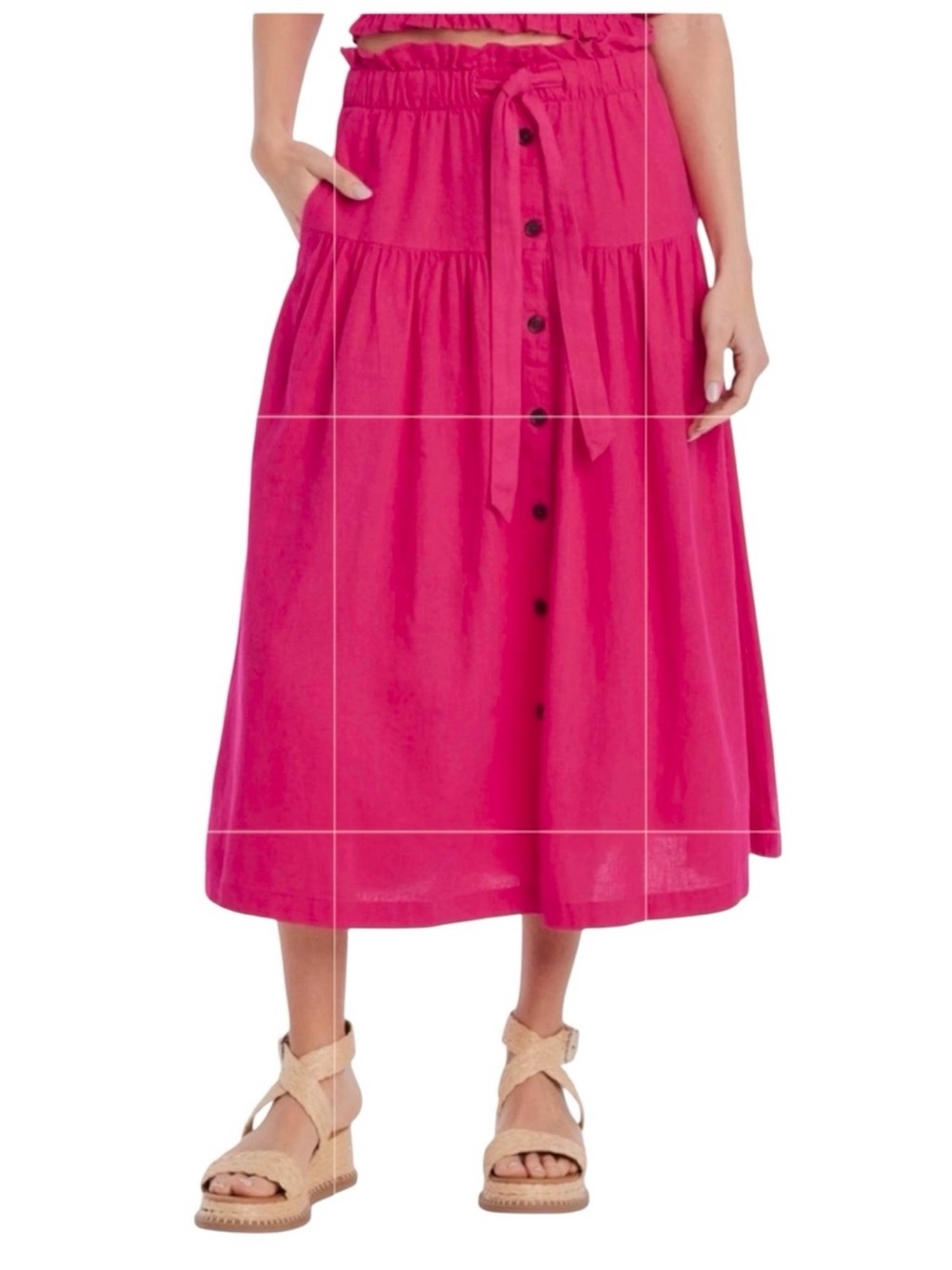 Universal Thread Linen Tie Waist Button - Front Midi Maxi Skirt XS